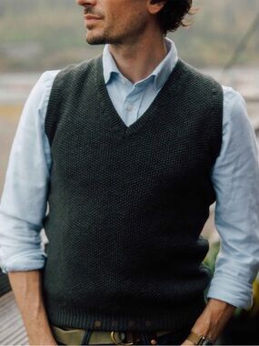 Men's Black V-Neck Sweater Vest — Classic Knit Layer